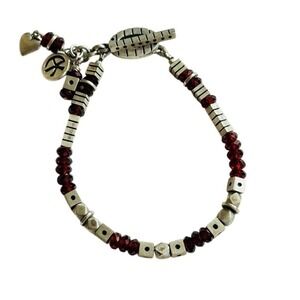 VTG Atasay Kuyumculuck AK Turkey garnet Bracelet Beaded Beads Toggle Sterling
